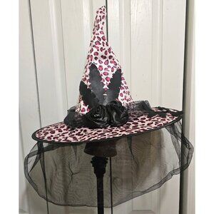 17" Pink Leopard Print Witch Hat and Masquerade Mask Costume Halloween Decor
